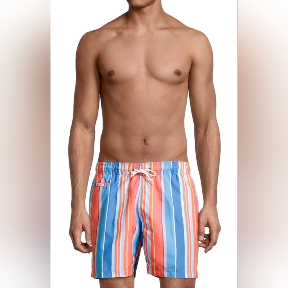 Trunks Surf & Swim Multi Stripe Printed Sano Swim Shorts Size M